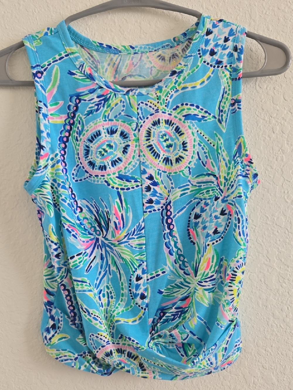 Lilly Pulitzer Turquoise Tropical Print Twist-Hem Tank